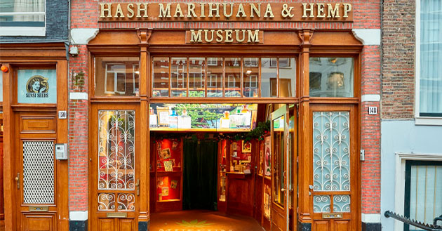 Музей «Hash, Marihuana & Hemp» Вход в музей в Амстердаме
